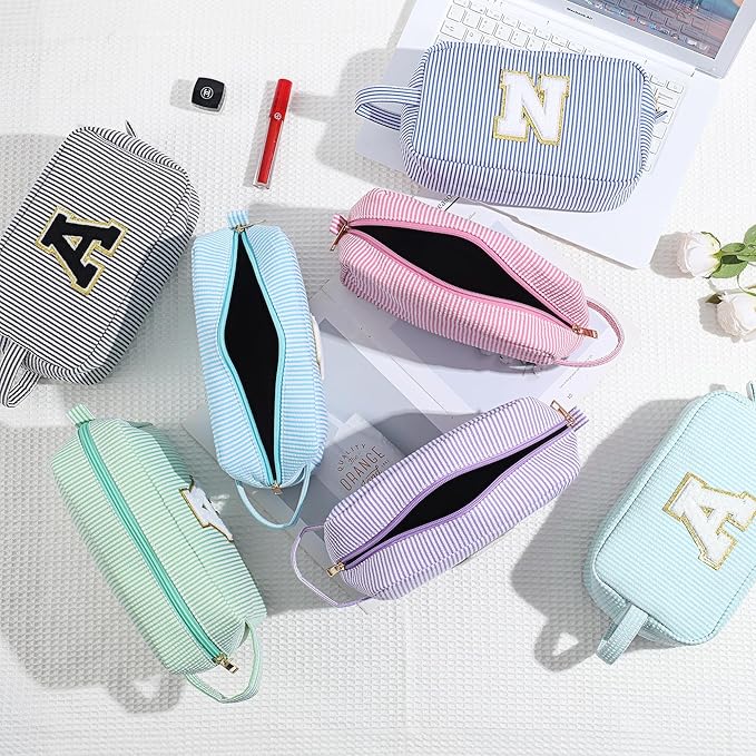 YOOLIFE Birthday Gifts for 6 7 8 9 10 11 12 13 14 15 Year Old Teen Girl - Initial Makeup Bag Letter Toiletry Pouch Cosmetic Case, Personalized Teen Girl Gifts Trendy Stuff Party Favor, Light Blue S