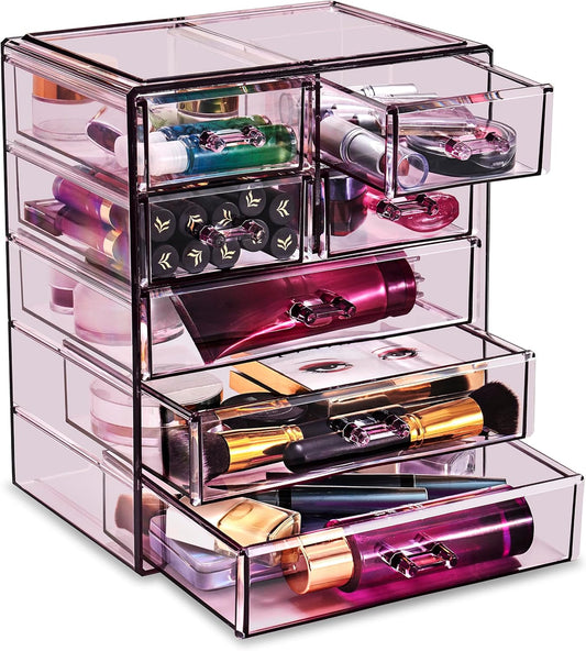 Sorbus Acrylic Makeup Organizer - Organization and Storage Case for Cosmetics Make Up & Jewelry - Big Clear Makeup Organizer for Vanity, Bathroom, College Dorm, Closet, Desk (3 Large, 4 Small Drawers)