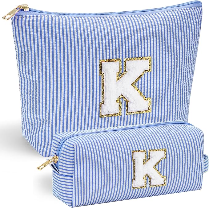 YOOLIFE Valentines Gifts for Teen Girls Kids Initial Makeup Bag | Teen Girl Gift Trendy Stuff | Travel Makeup Bag Toiletry Bags | Gifts for 3 4 5 6 7 8 9 10 11 12 13 Year Old Girl Blue K