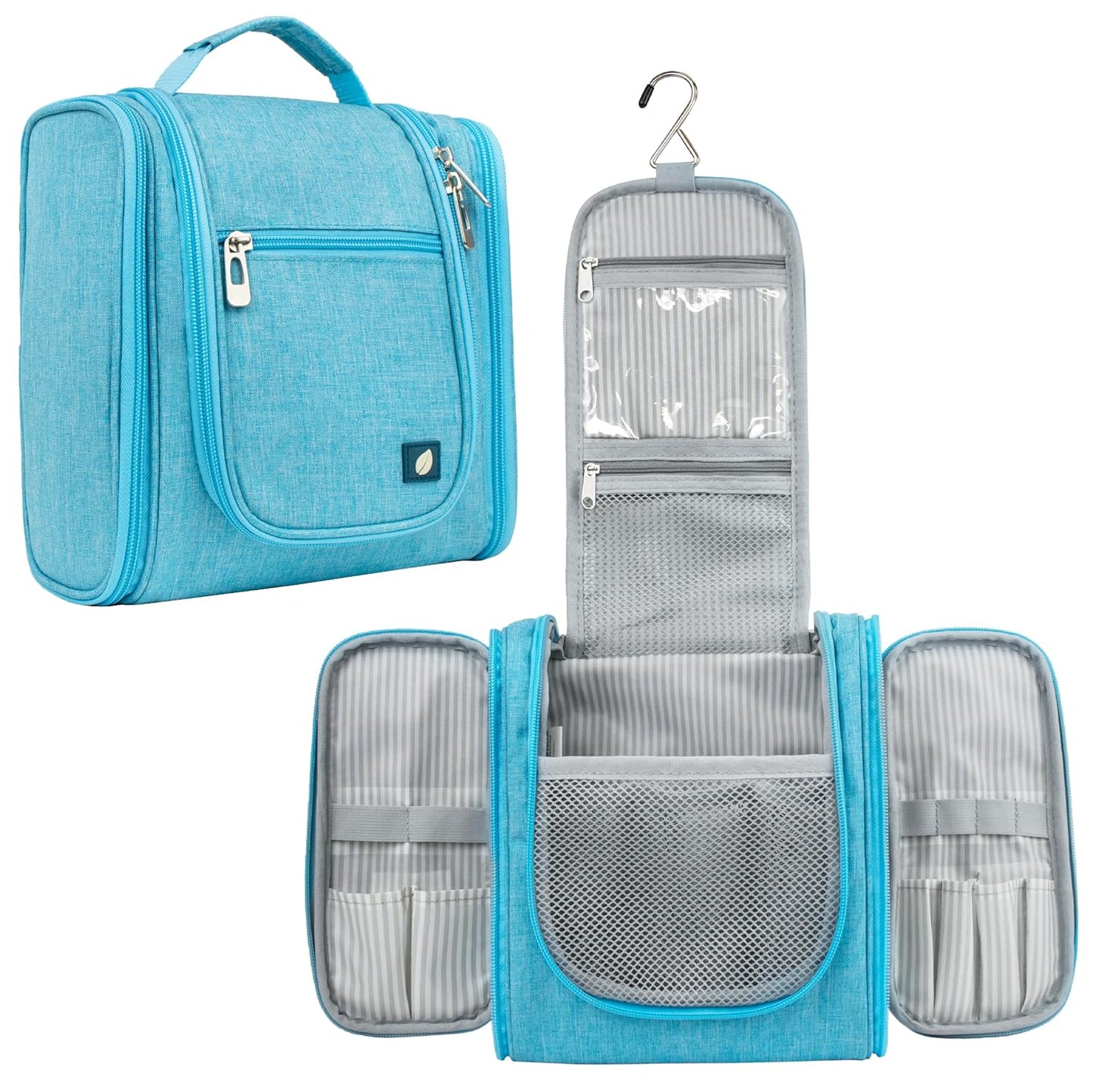 PAVILIA Toiletry Bag Travel Bag for Women Men, Hanging Cosmetic Organizer, Water Resistant Makeup Bag for Accessories Toiletries, Large Travel Essentials Kit (Turquoise)