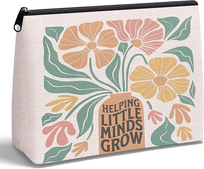 Teacher Gifts for Women — Appreciation Gifts for Teachers Women, Helping Little Minds Grow Teacher Makeup Bag Cosmetic Bag Makeup Zipper Pouch