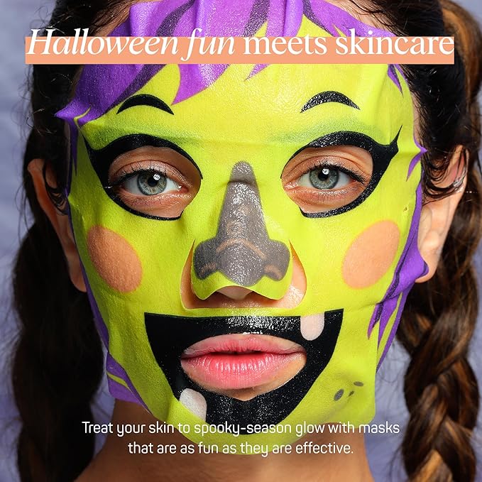 SpaLife Beauty Halloween Face Mask Spooky Glow Bundle | Korean Facial Masks | Pore-Refining, Detoxifying, and Brightening Face Mask Set | Halloween Gifts for Women | Facial Sheet Masks | 12 Pack
