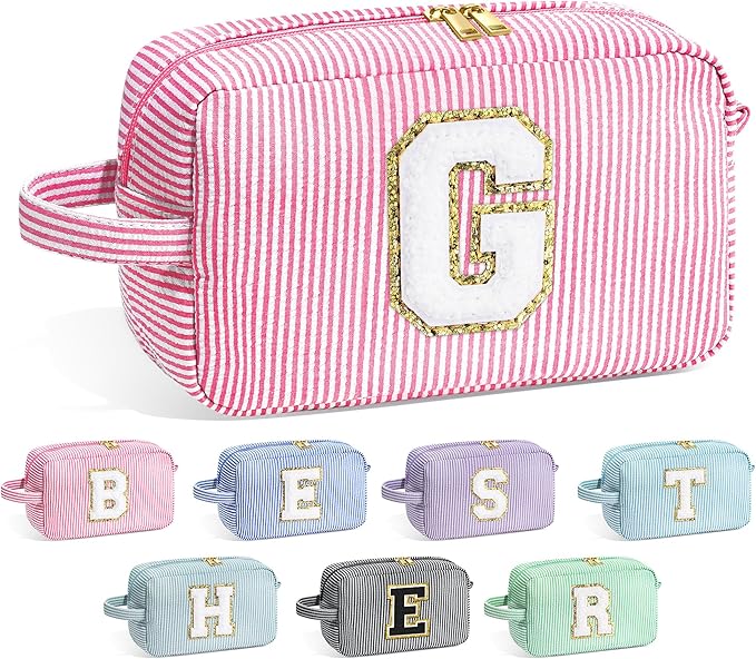 YOOLIFE Graduation Gifts for Teen Girls - Initial Makeup Bag Letter Toiletry Pouch Cosmetic Case, Personalized Teen Girl Gifts Trendy Stuff Party Favor, Pink G