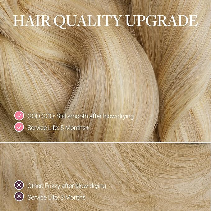 GOO GOO Genius Narrow Edge PU Weft Hair Extensions Human Hair, Invisible Sew in Hair Extensions Human Hair, P16/22A Light Blonde Highlighted Golden Blonde 16 Inch 100g, Seamless Soft Lightweight