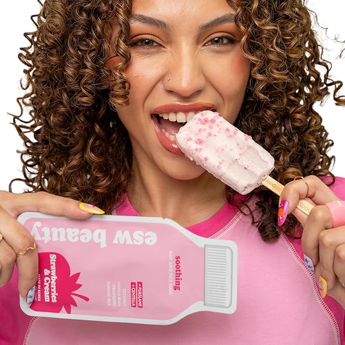 ESW Beauty Strawberries & Cream - Soothing Raw Juice Face Mask - Calming with Coconut, Vanilla Bean, Almond Milk & Strawberry for Sensitive Skin - Reduces Redness & Nourishes