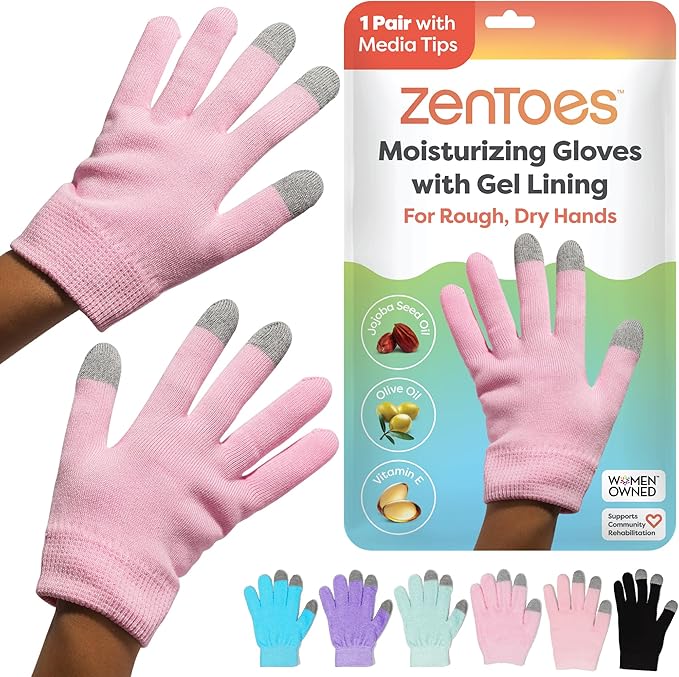 ZenToes Moisturizing Gloves for Dry Hands, Gel Infused with Jojoba Seed Oil, Olive Oil and Vitamin E, Overnight Hand Moisturizer (OSFM, Cotton Pink)