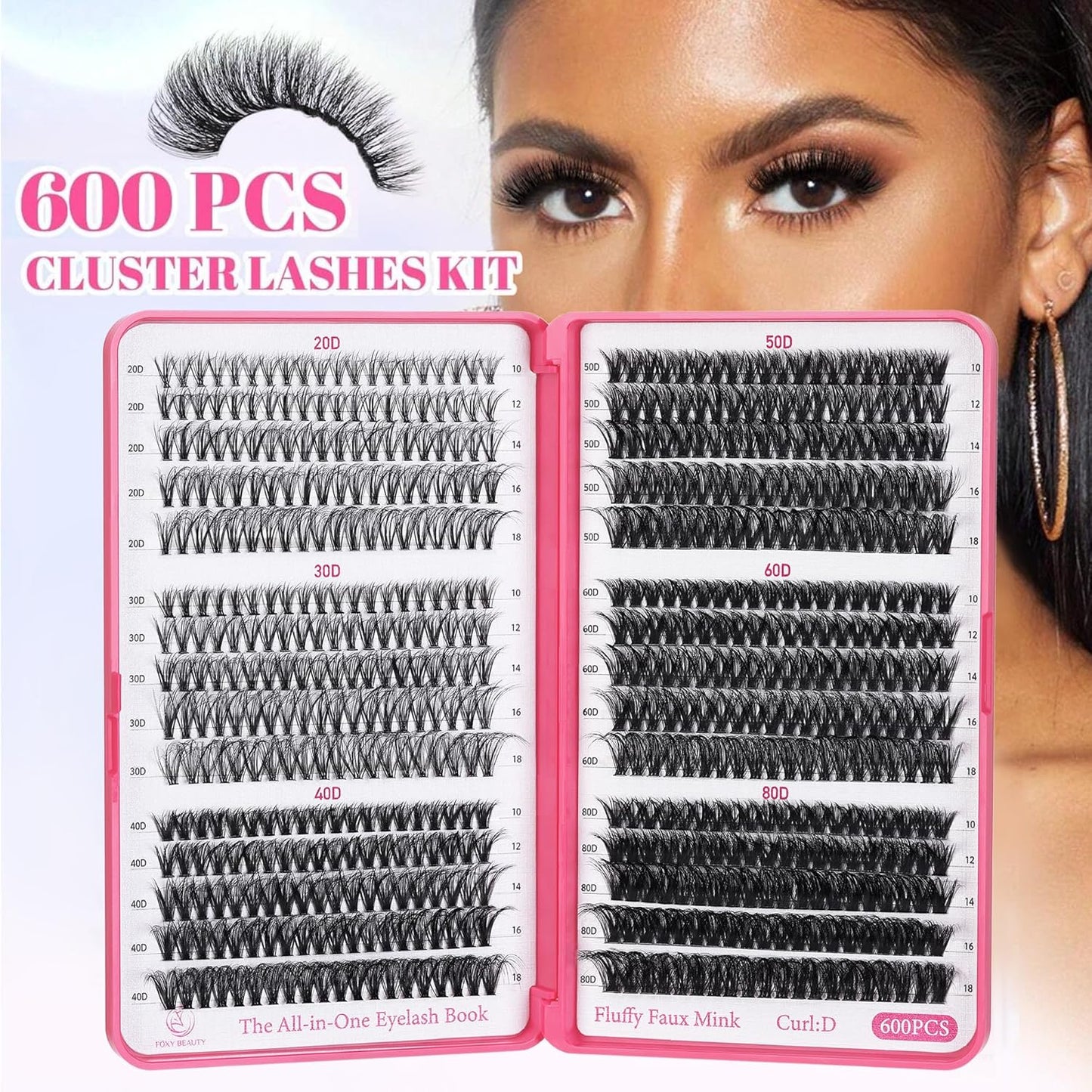 Bombshell Lash Clusters - Eyelash Clusters 20D+30D+40D+50D+60D+80D Wispy Individual Lashes D Curl Lash Extension 10-18MM Natural Lash Clusters DIY Cluster Eyelash Extensions for Beginners