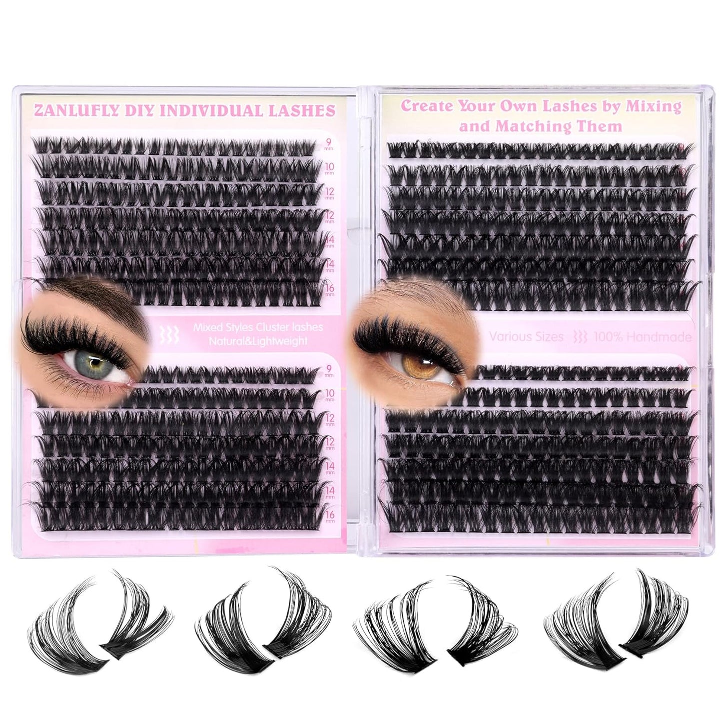 Lash Clusters D-Curly Individual Lashes Volume Eyelash Clusters Bulk zanlufly Thick Lash Extension 560Pcs Natural DIY Eyelash Extension (9-16MM,60D+70D+80D+100D)