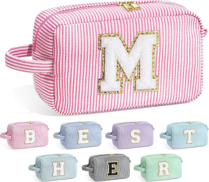 YOOLIFE Gifts for Women Teen Girls Kids - Initial Makeup Bag Cosmetic Bag Toiletry Pouch, Personalized Birthday Gifts for Women Girls Mom Daughter Sister Friends, Pink M