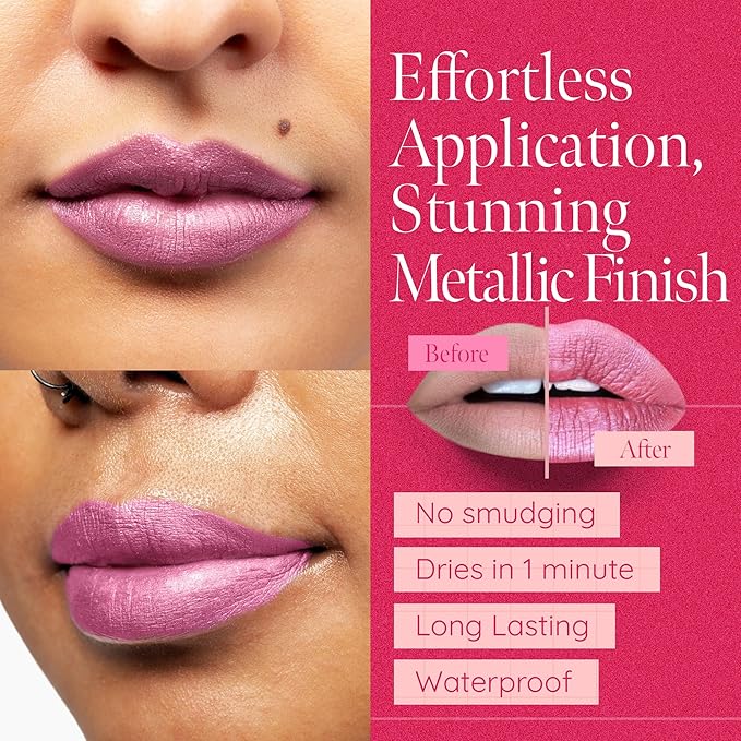 Aromi Metallic Matte Liquid Lipstick - Light Pink Lip Color for Women, Shimmery Finish, Long-Lasting Lipstick, Waterproof (Cotton Candy)